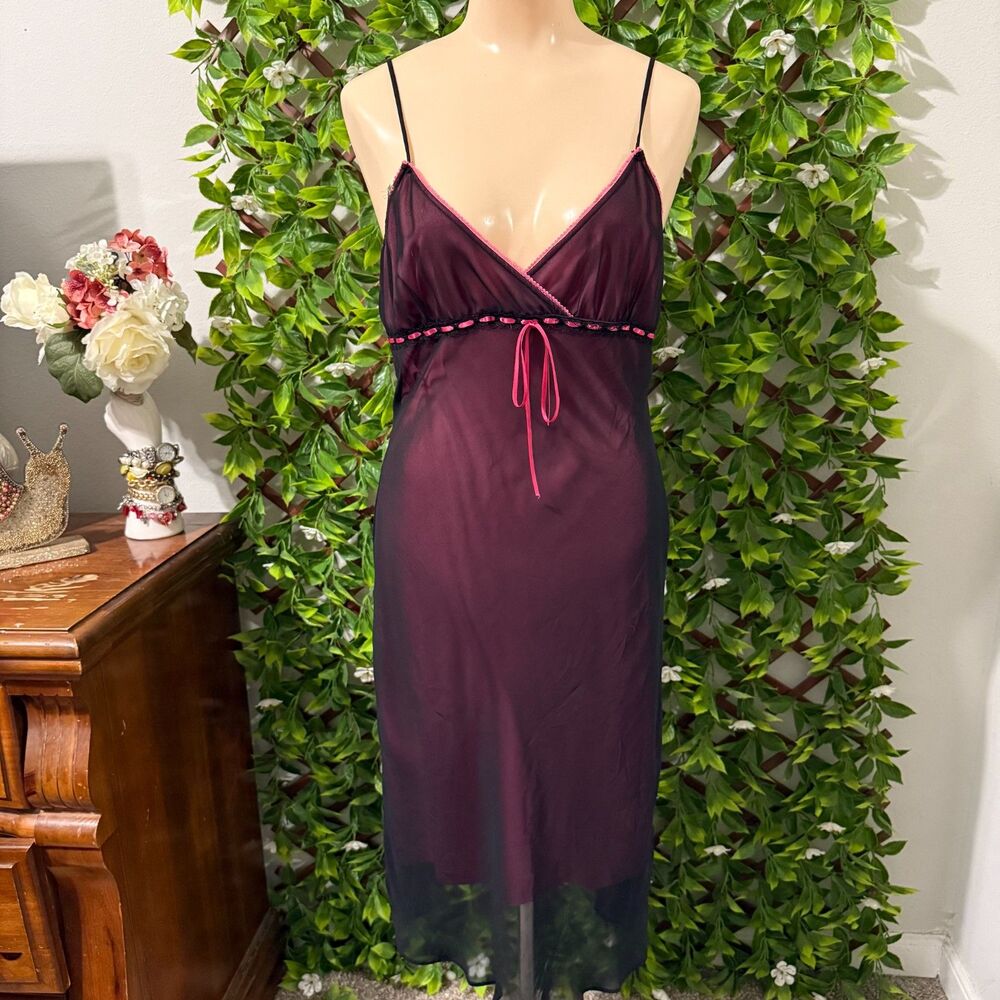Rare 2000’s Touch 9 Pink Dress with Black Sheer Overlay and Bow